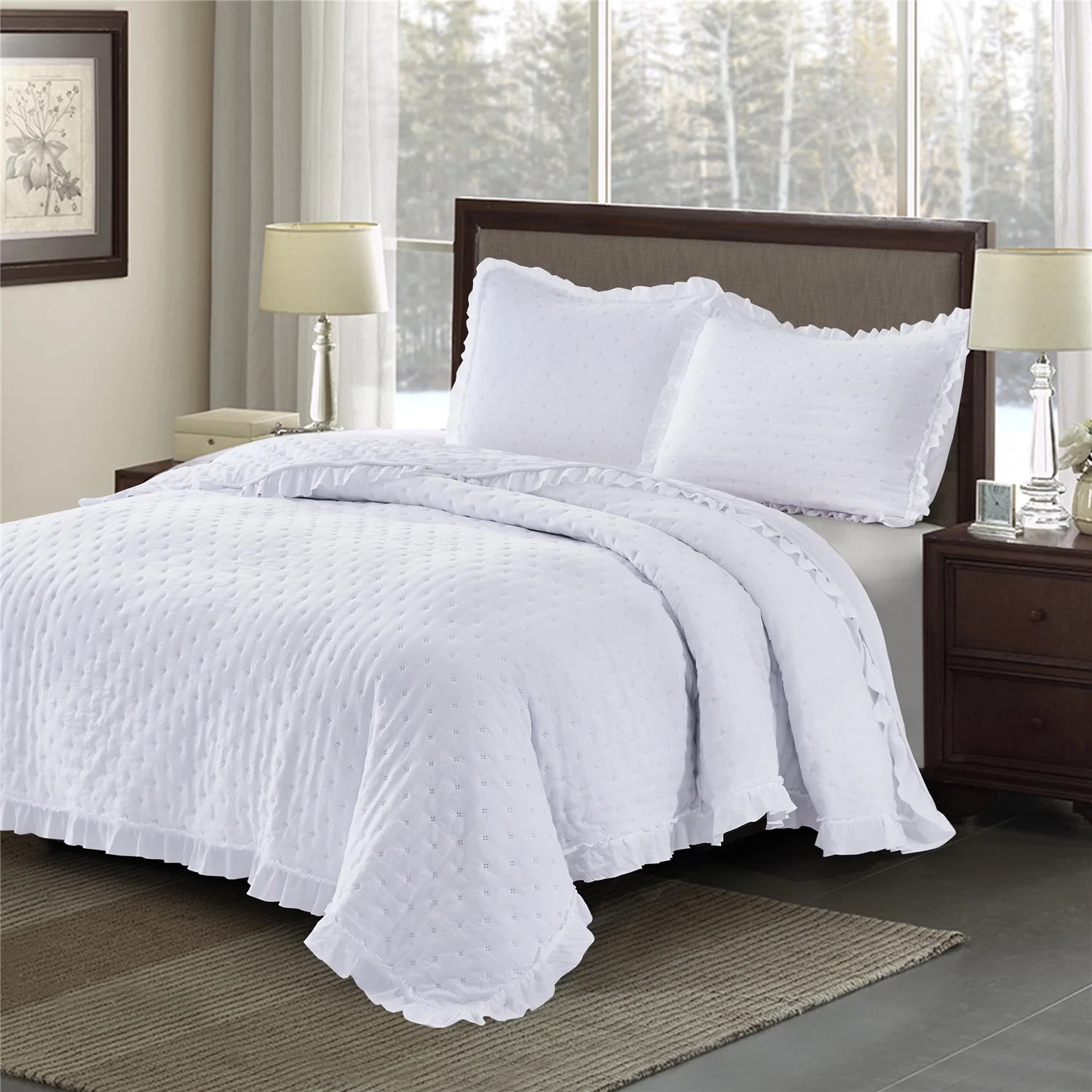 Thick 3pcs quilted bedspread comforter bedding set double king sizes bed throw. hig 3 piece all season king size quilt set washed microfiber light weight bed set with embossed crafted luxury french country coverlet set with