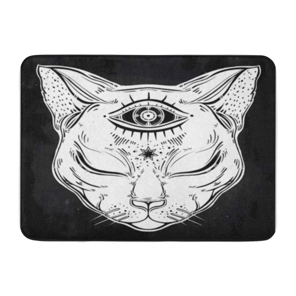 Kdagr Black Cat Head Portrait Moon And Three Eyes Third Is Open For Halloween Tattoo Doormat Floor Rug Bath Mat 23.6X15.7 Inch - Walmart.com - Walmart.com 1000_x_1000_jpg