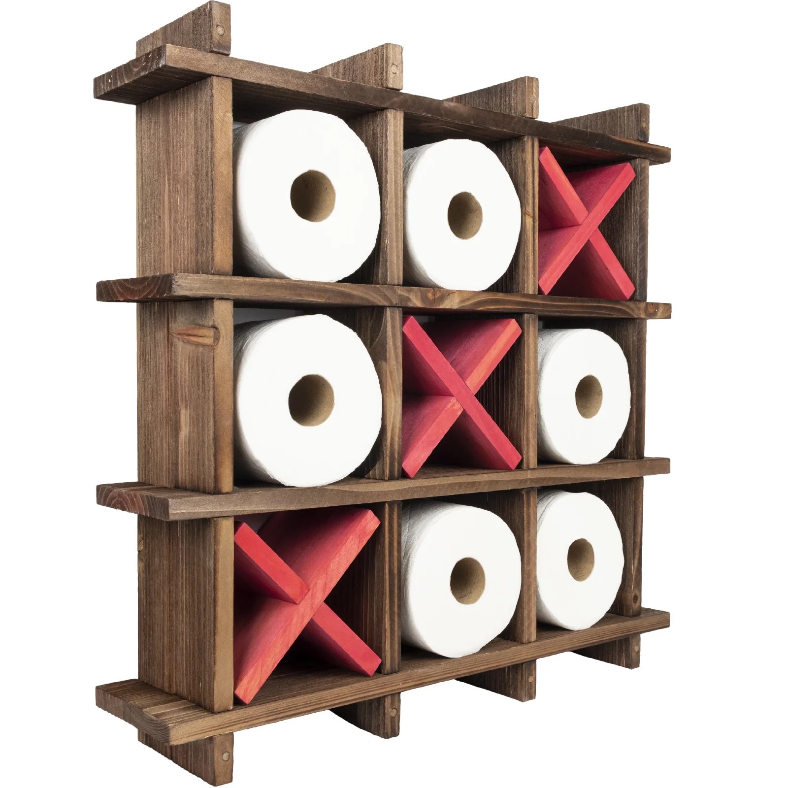 Excello global products rustic wooden toilet paper holder: tic tac toe