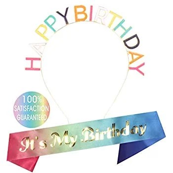 Add an optional greeting card for an extra choose options add to wish list Birthday Girl Sash and Tiara Colourful, Unicorn Birthday