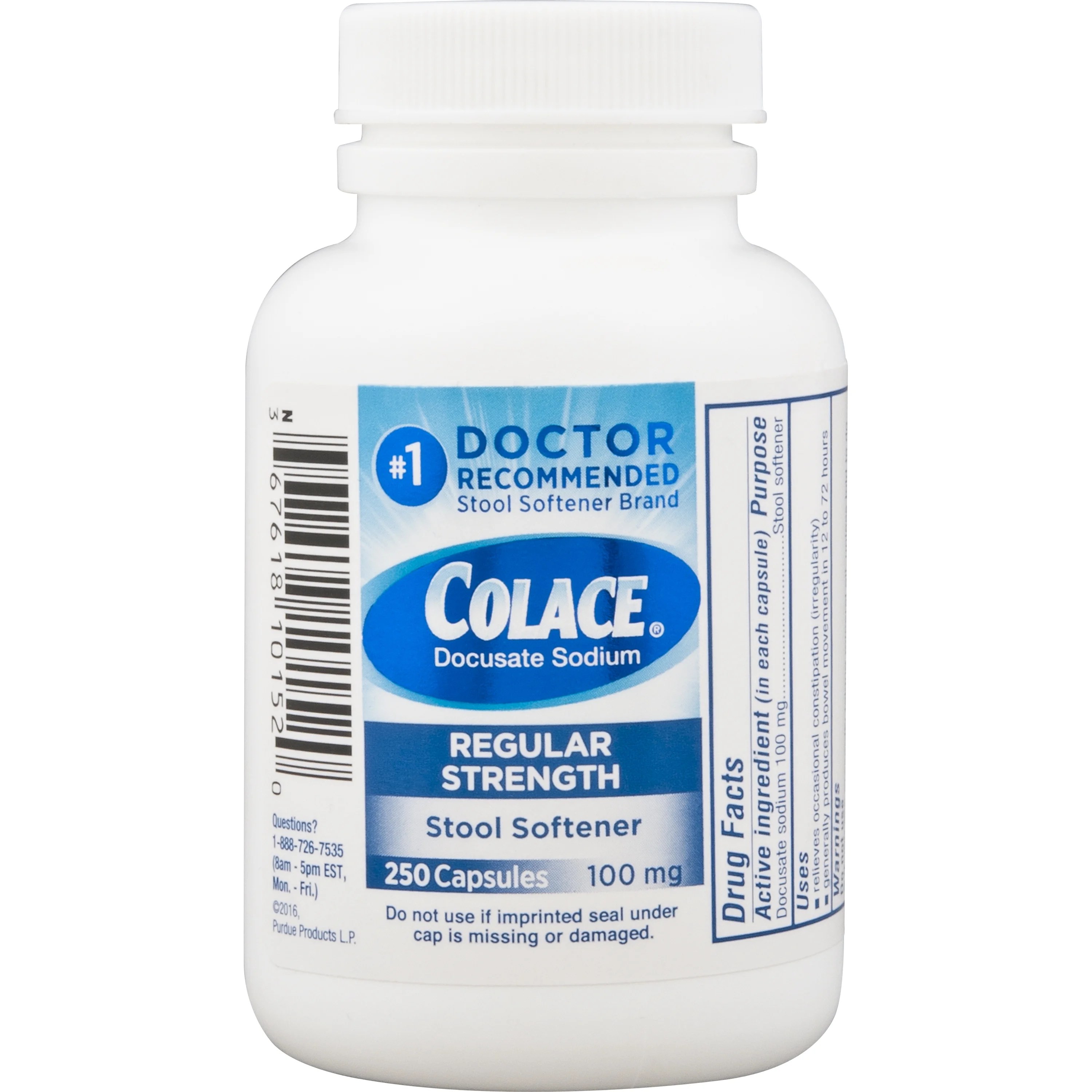 Colace regular strength stool softener 100mg, 250 capsules