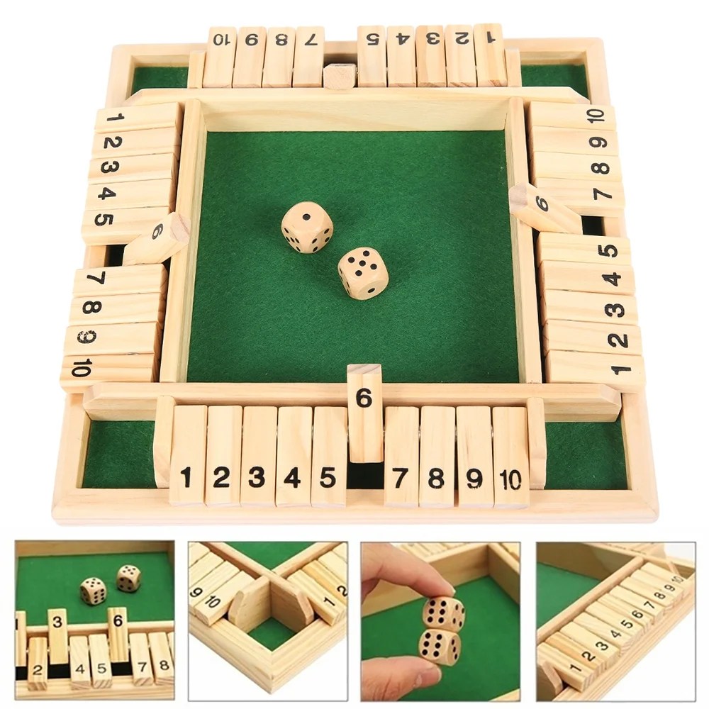 shut the box dice game wooden 4 player pub board games