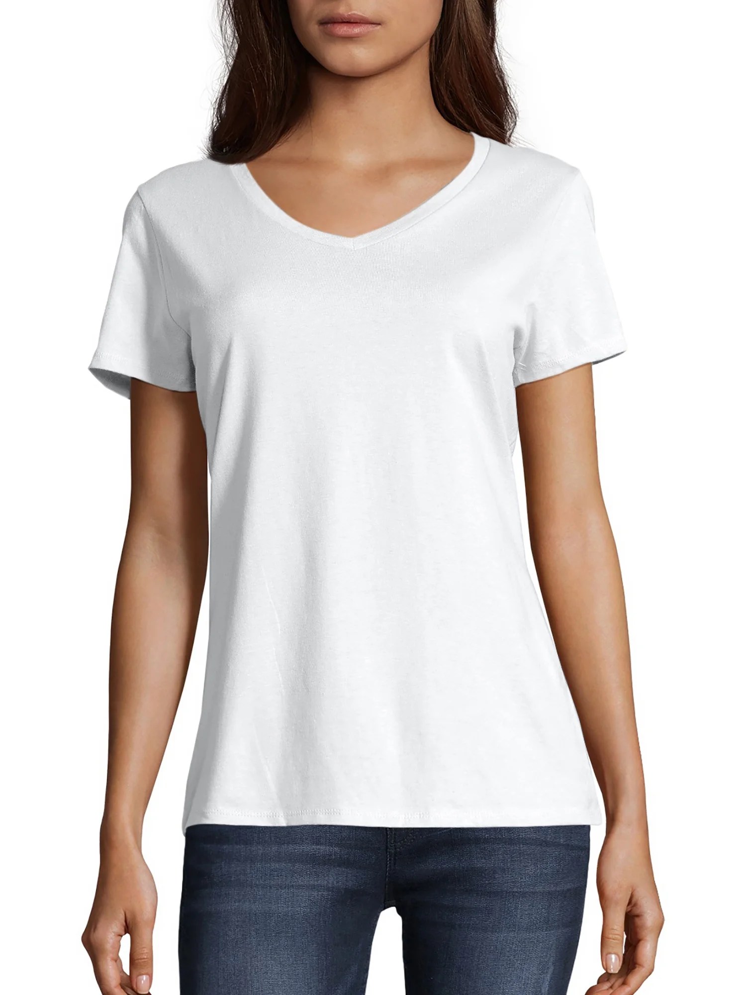 Hanes women's nano-t v-neck t-shirt white size l --ñ5-- 691167008123