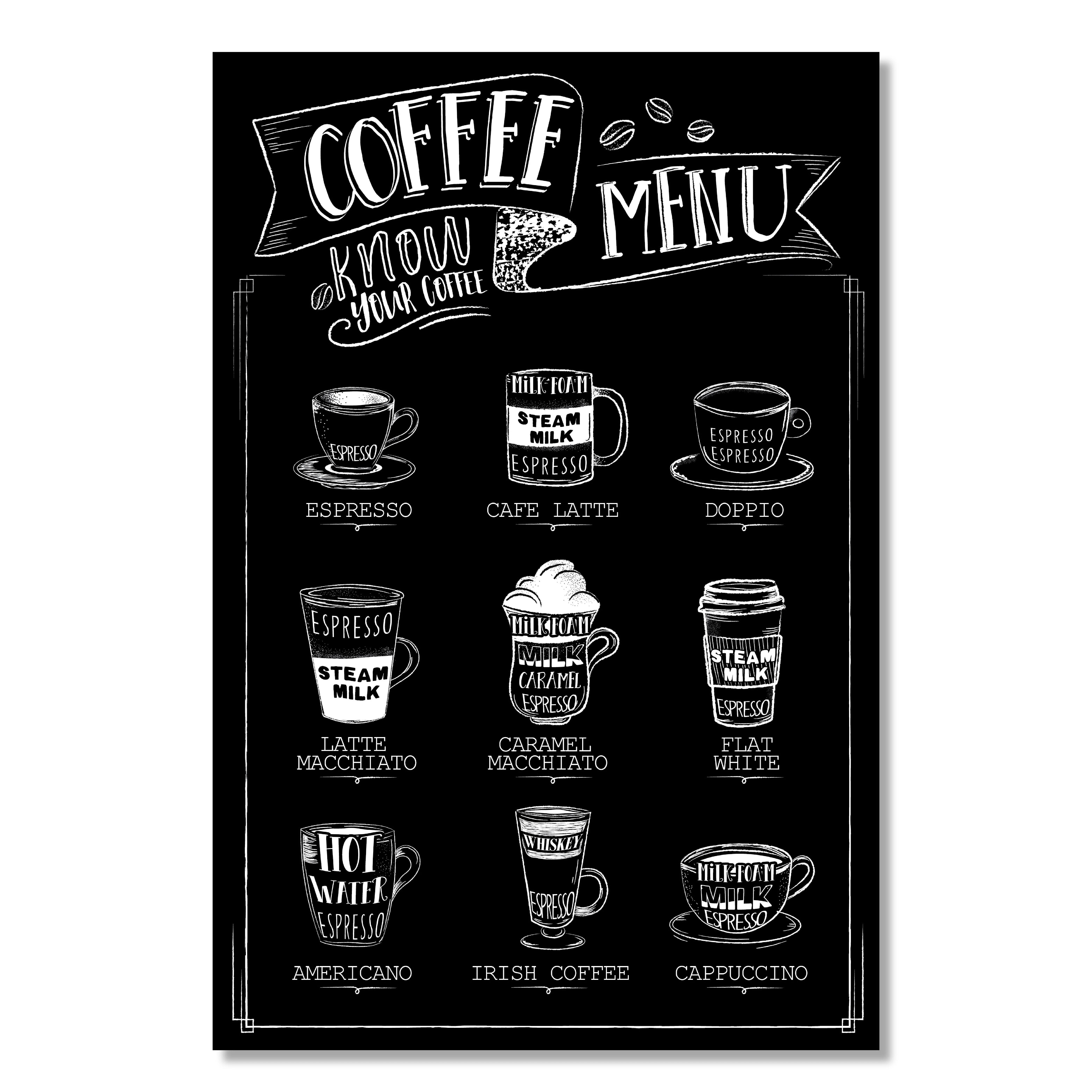 Click to view the full cafe coffee day menu. Metal Tin Wall Sign Coffee Menu Know Your Coffee Home Coffee Bar Restaurant Wall Decor Black 7 8 X11 8 Walmart Com