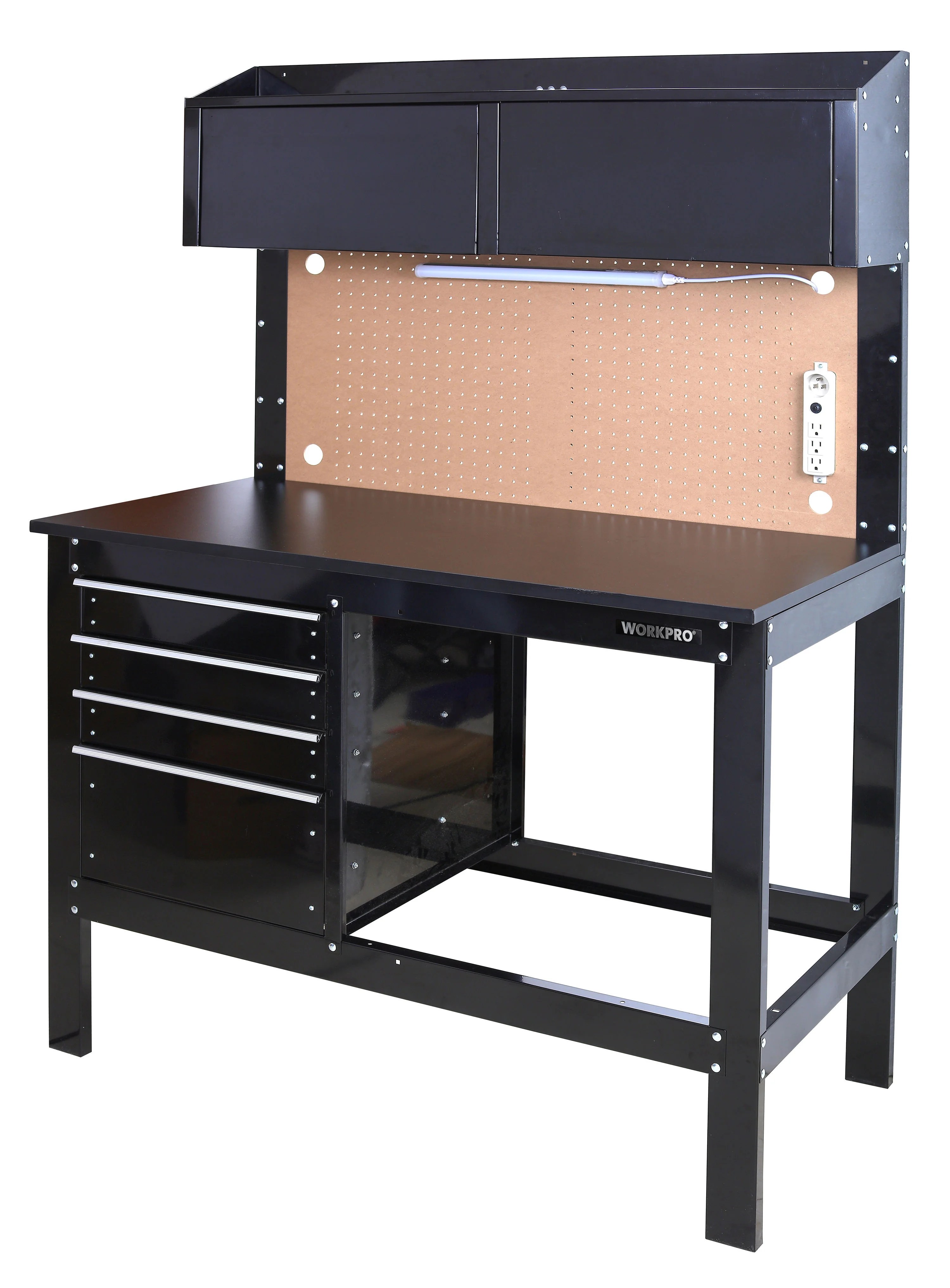 Workpro 2-in-1 48in workbench and cabinet combo with work light