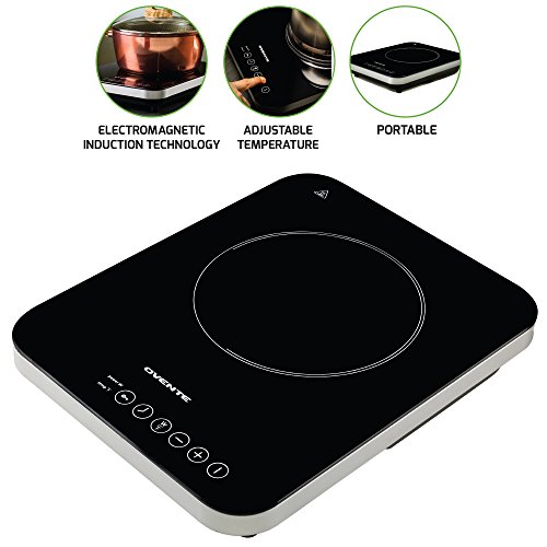 Ovente Induction Countertop Burner Cool Touch Ceramic Glass Cooktop With Temperature Control Timer 1800 Watts Led Touchscreen Display
