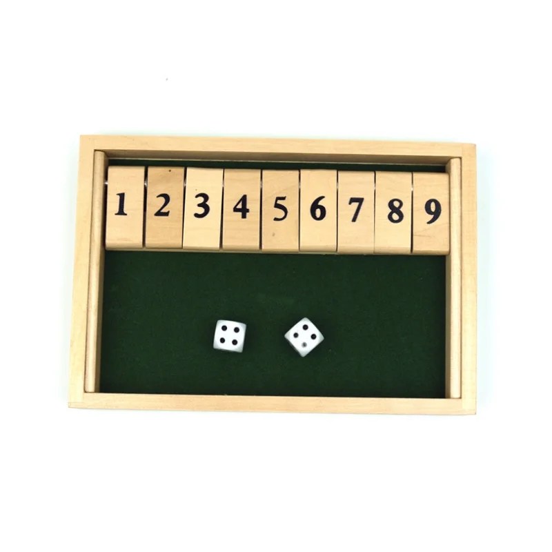wood shut the box dice game 9 number wooden board game flip lid box