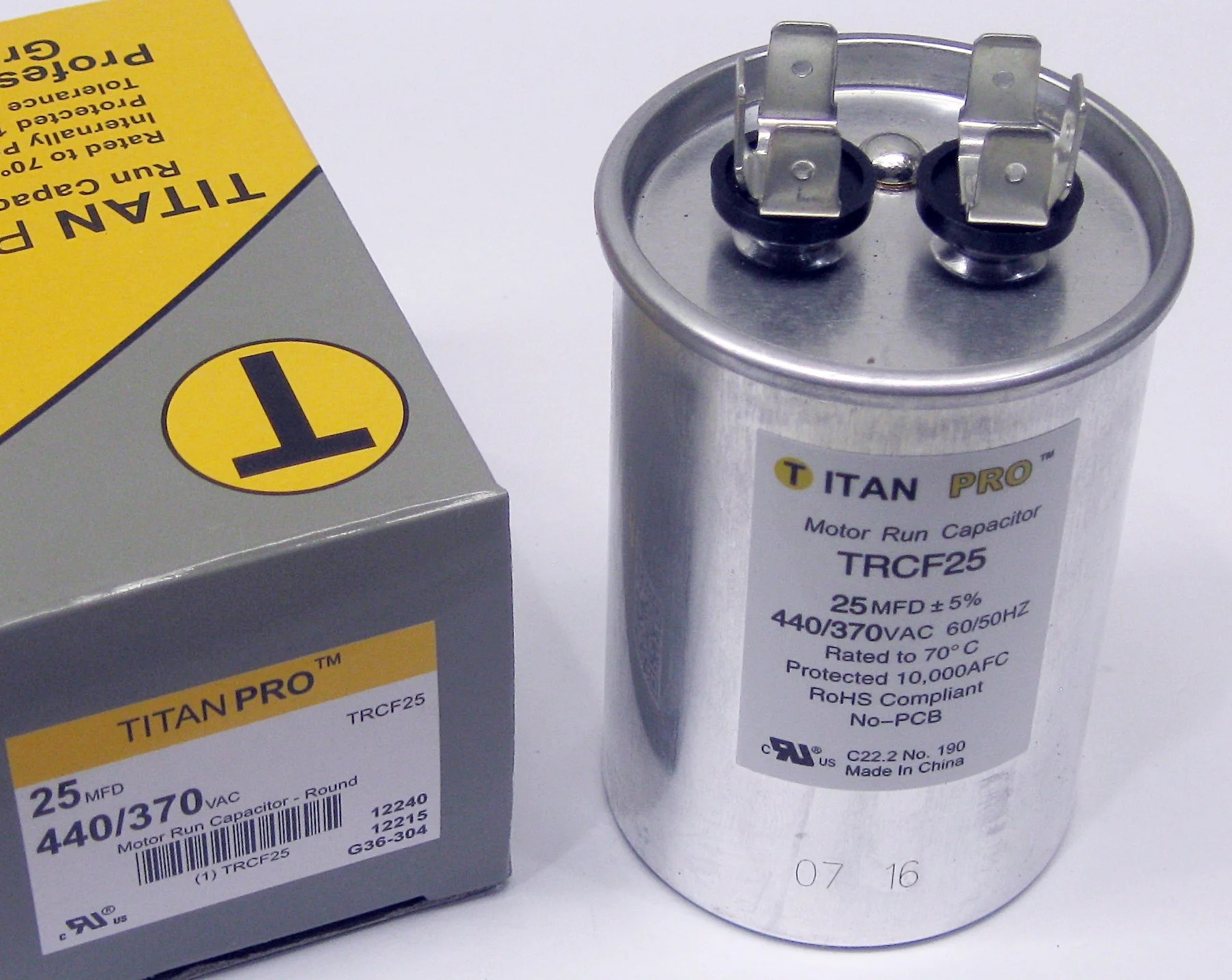 Titanpro Trcf25 Hvac Round Motor Run Capacitor 25 Mfd Uf 440 370 Volts Walmart Com