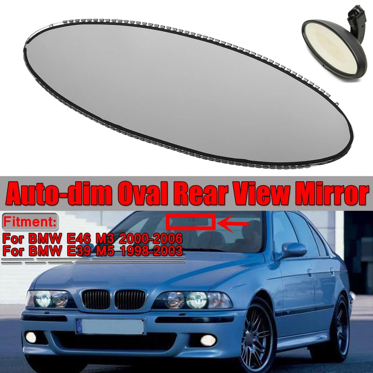 For bmw e46 m3 e39 m5 oval rear view mirror auto dimming replacement