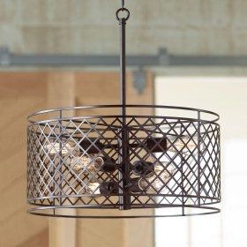 drum farmhouse metal chandelier fixture lattice franklin bronze iron pendant dining wide works