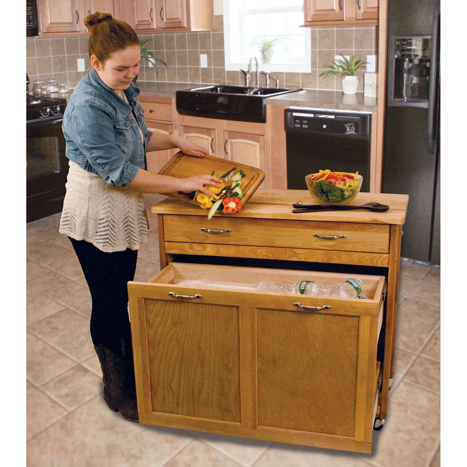 Kitchen island with seating and storage, garbage pullout ...