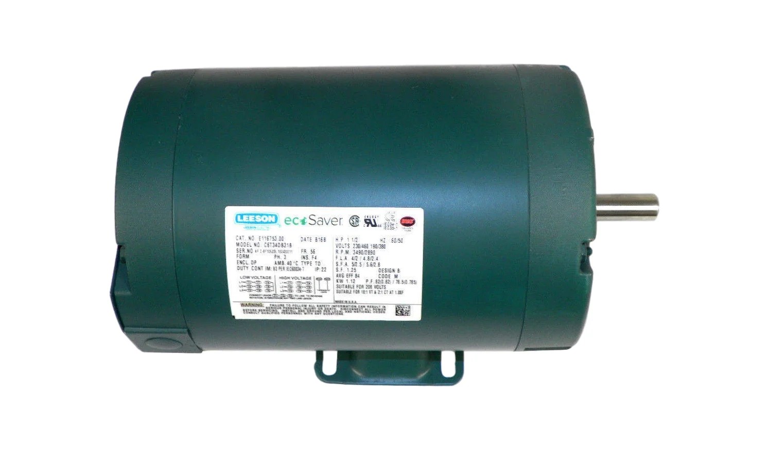 Leeson Eco Saver C6t34db31b Electric Motor E116753 00 1 5hp