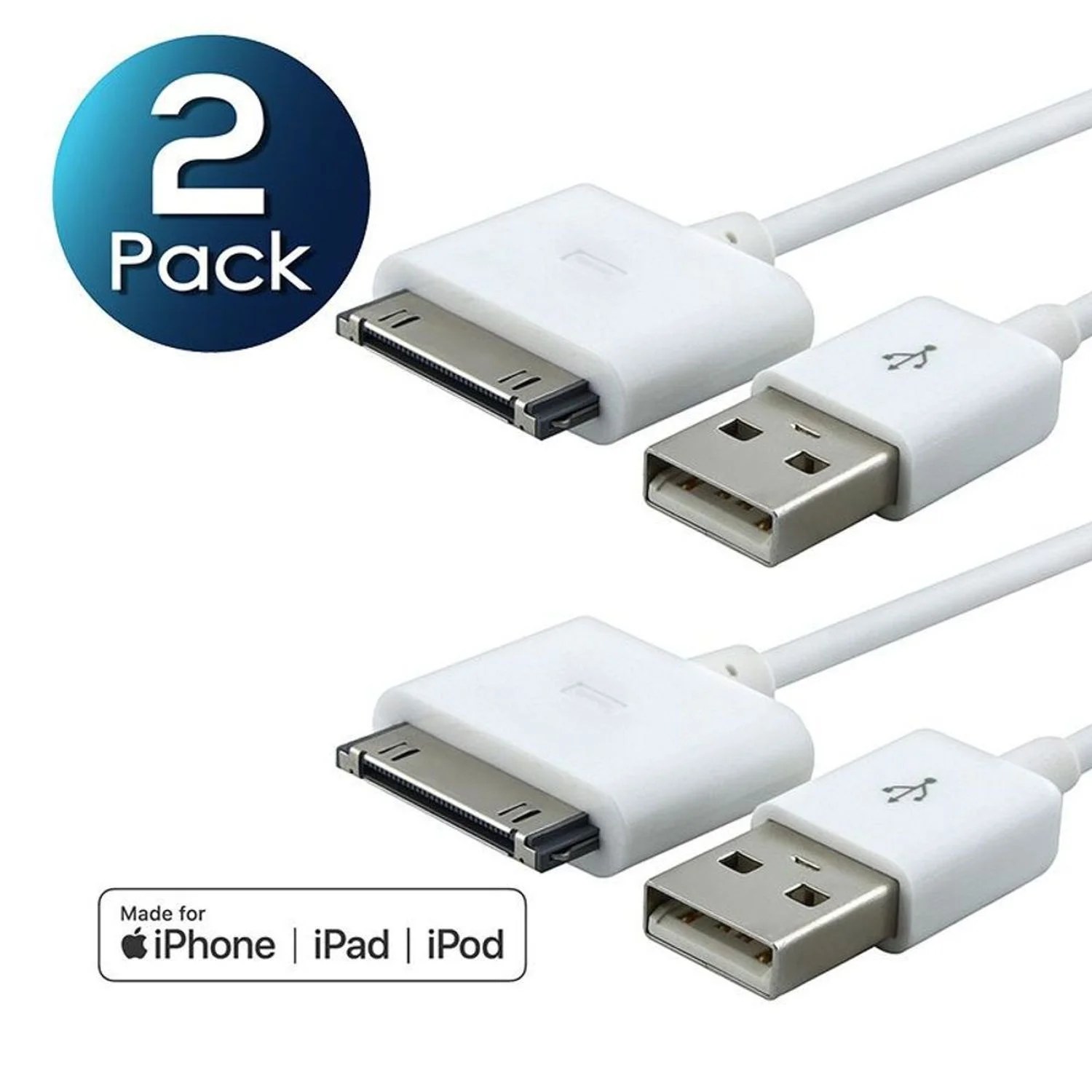 Mfi 2 Pack Ipad 3 2 1 Charger Cable 30 Pin Dock Connector To Usb Cable Sync Charge For Iphone 4s 4 3gs 3g Ipod Classic Touch 4th 3rd 2nd 1st Video Nano 6 5 4 3 2 1 White Walmart Com