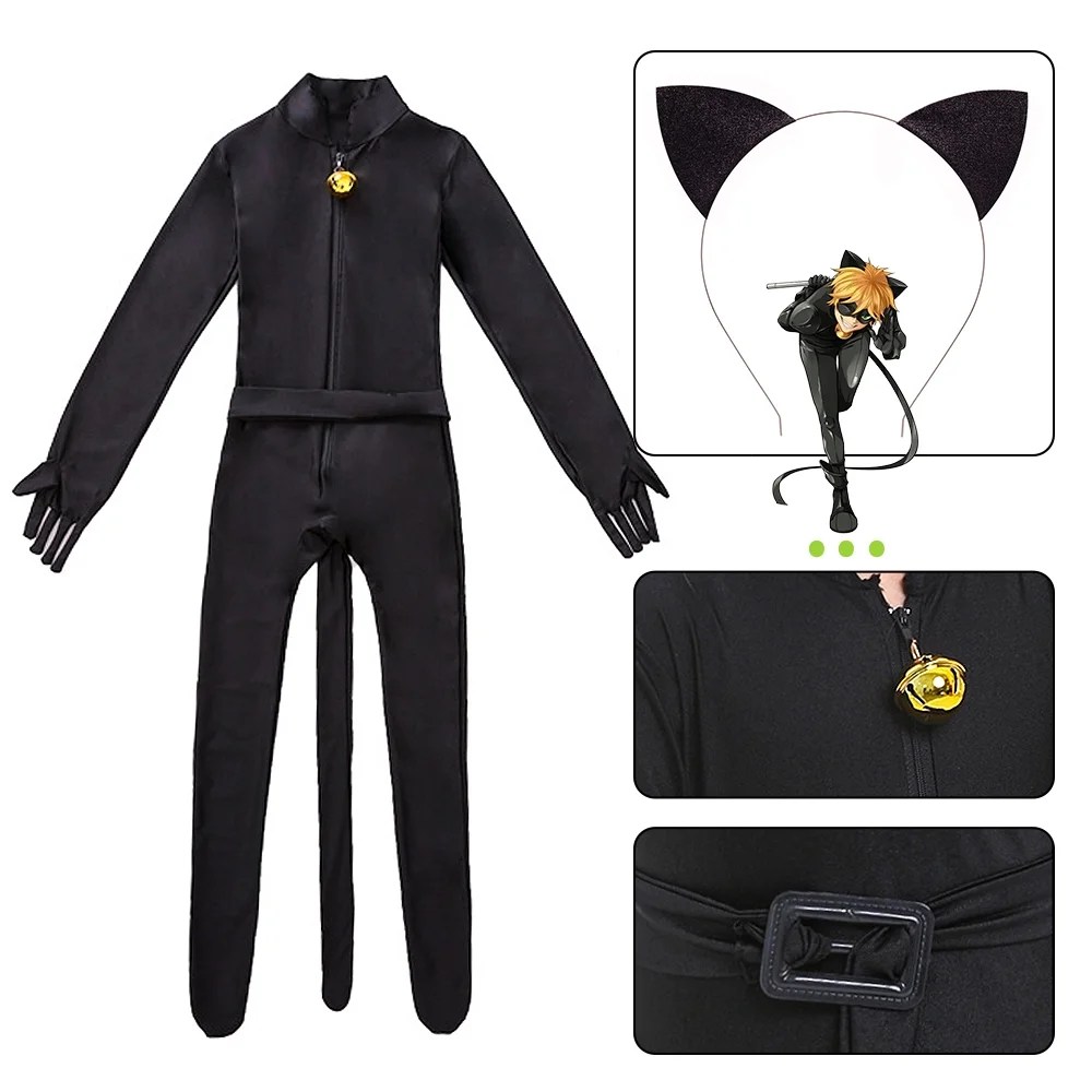 picture Chat Noir Costume For Kids 4pcs cat noir costume girls halloween costumes cat noir costume for kids children s cosplay jumpsuits set l