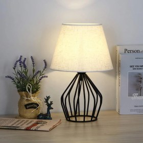 farmhouse lamp bedroom living bedside hollow century mid walmart nightstand lampshade fabric base office metal