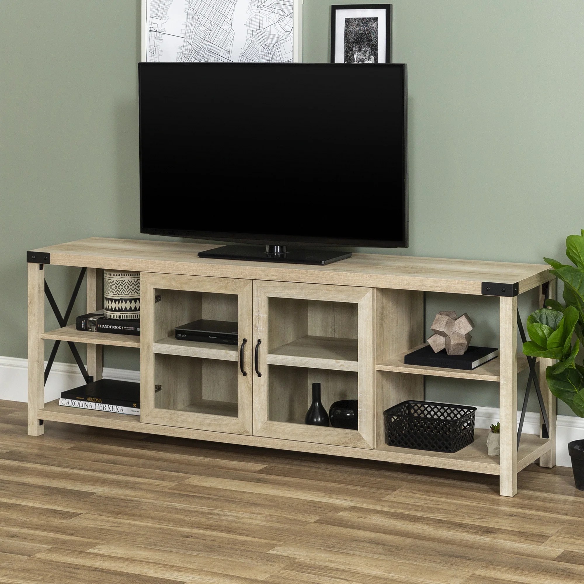 Mainstays living room furniture walmart woven paths magnolia metal x 70 2 door tv stand white oak