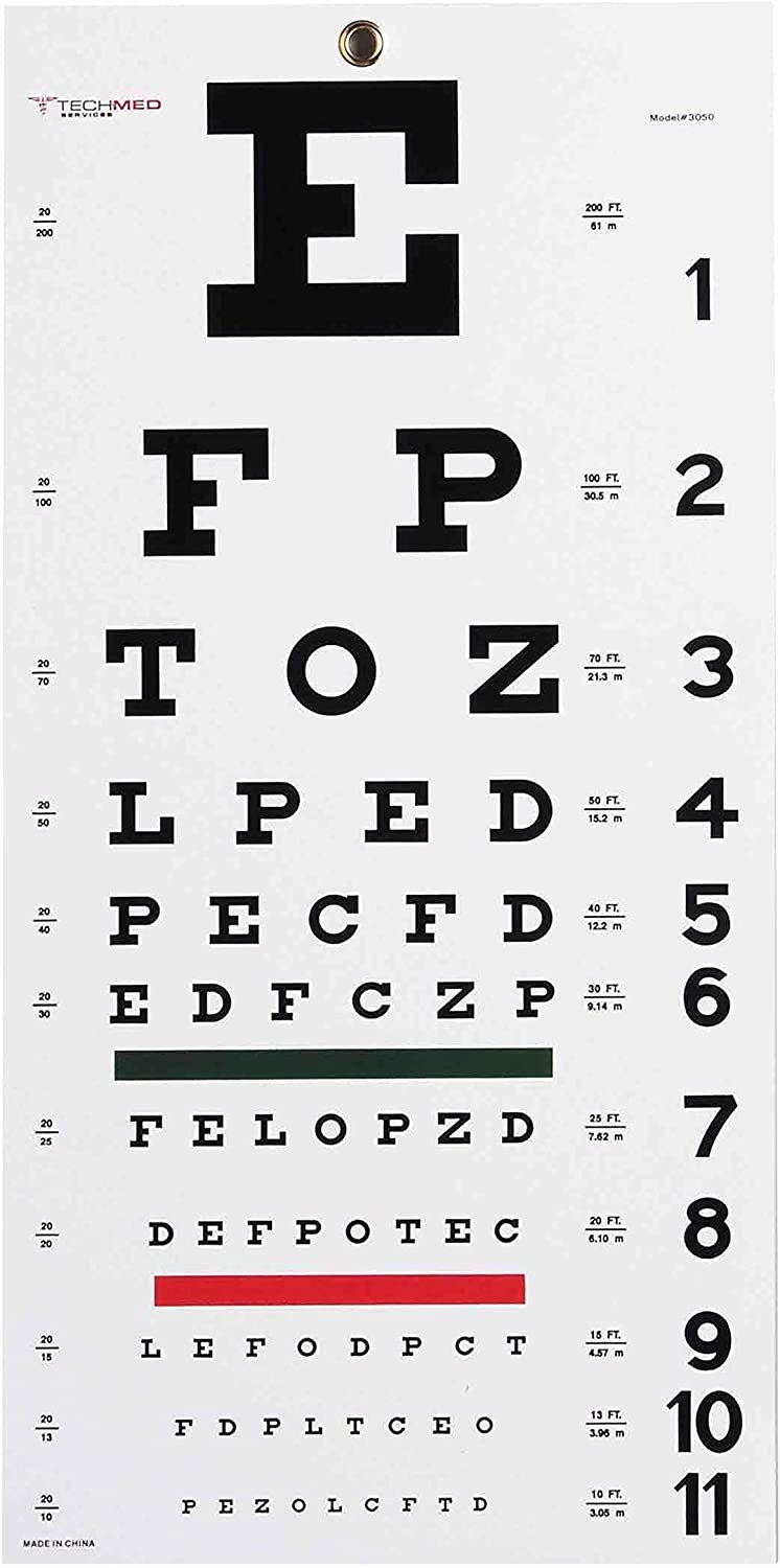 dukal eye chart 20 ft distance visual acuity testing snellen eye
