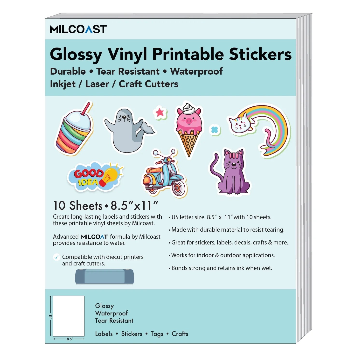 milcoast glossy waterproof printable vinyl full sheet