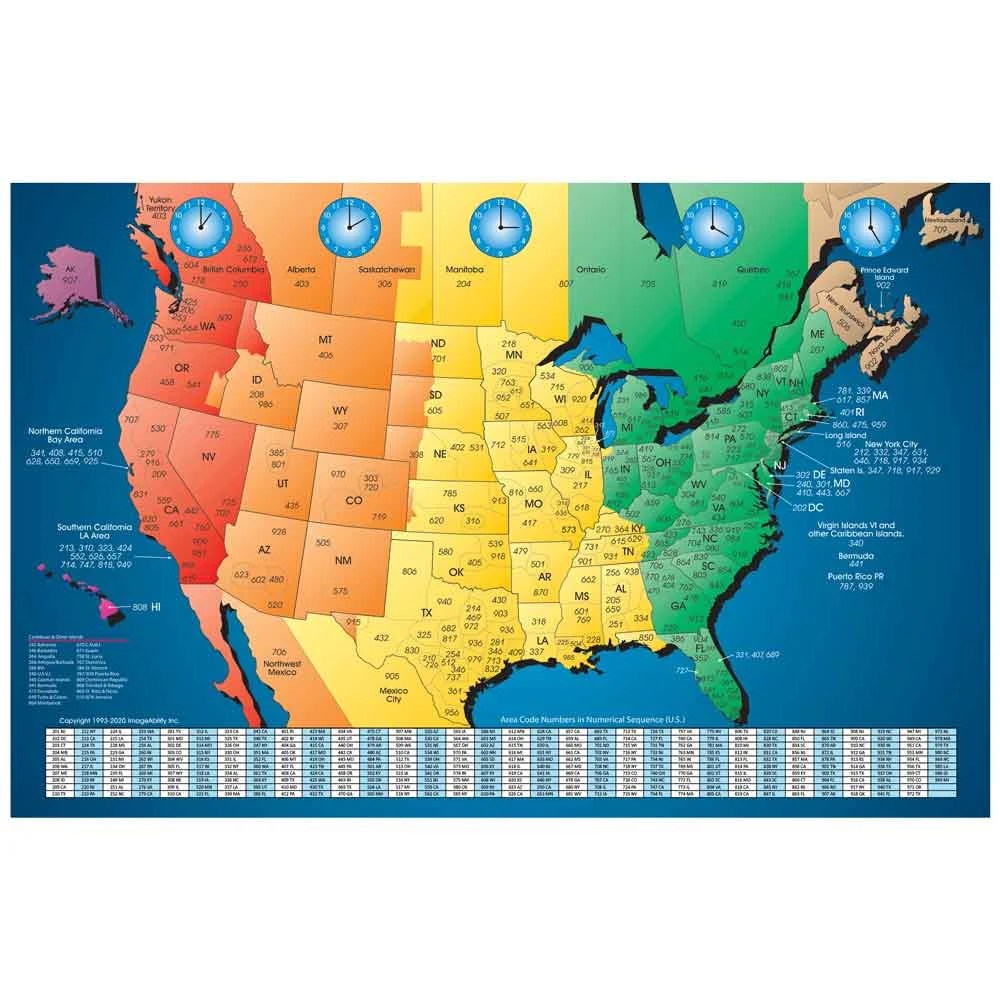 north america full color time zone area code map gloss finish 16 by 25 inches walmart com