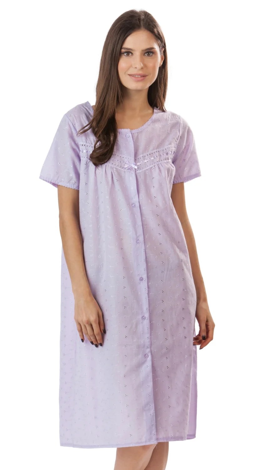 Casual nights women's short sleeve eyelet embroidered house dress