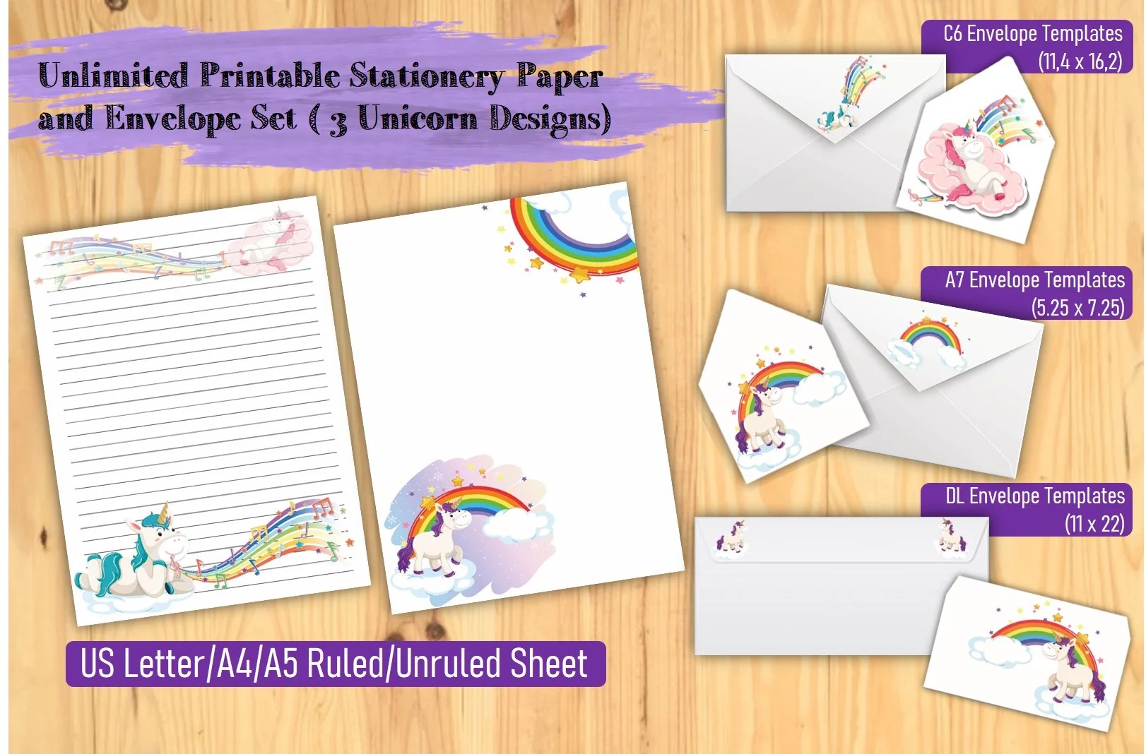 children s unicorn writing paper and envelope sets art and craft unlimited unicorn stationery print 3 different designs ruled and unruled usb flash drive fsp05 walmart com