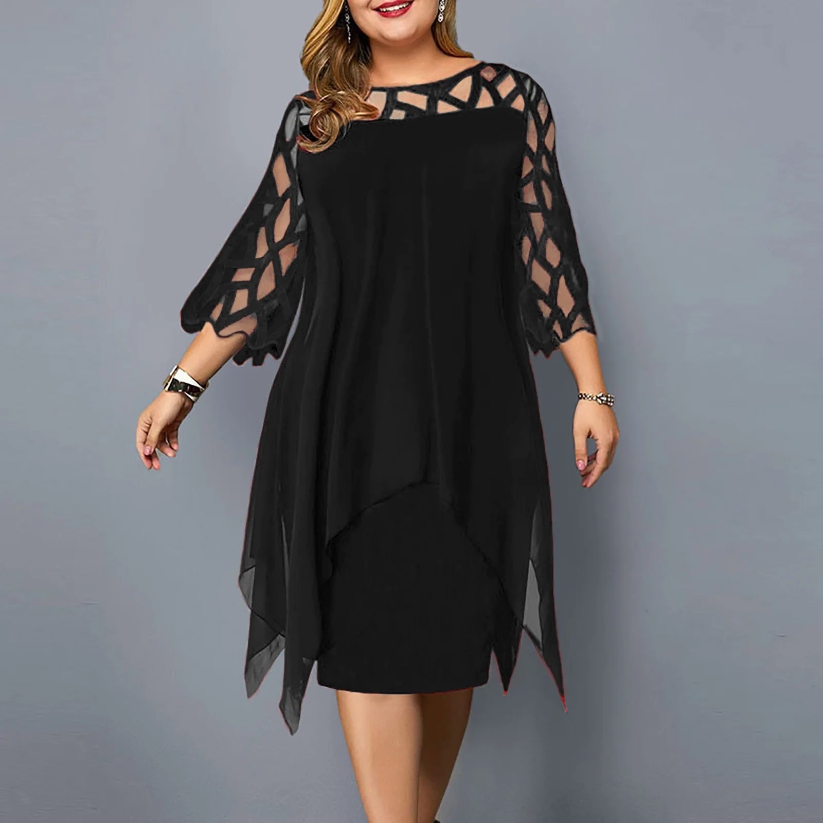 Plus size wedding guest dresses for women casual long sleeve a-line