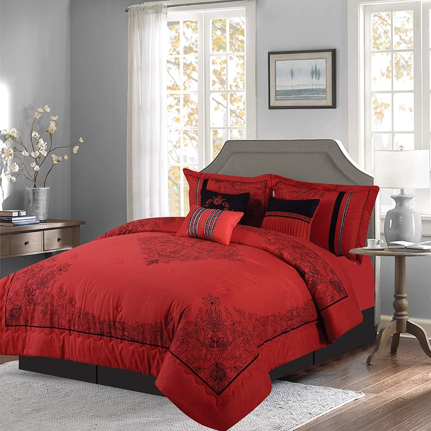 Free shipping on orders of $35+ and save 5% every day with your target redcard. empire home 7 piece nadia red queen size oversized elegant comforter set royalty design walmart com