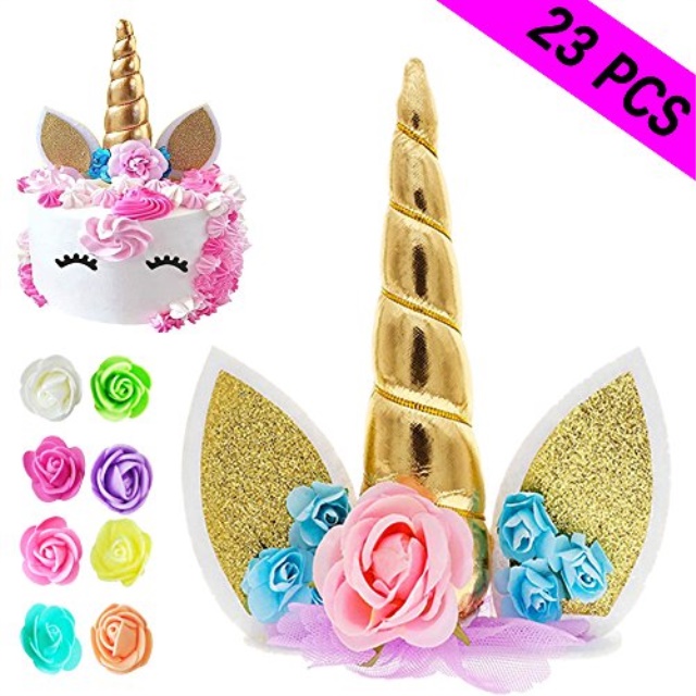 unicorn cake topper reusile unicorn horn ears eyelashes and flowers unicorn party cake decoration for birthday party wedding biy shower walmart com