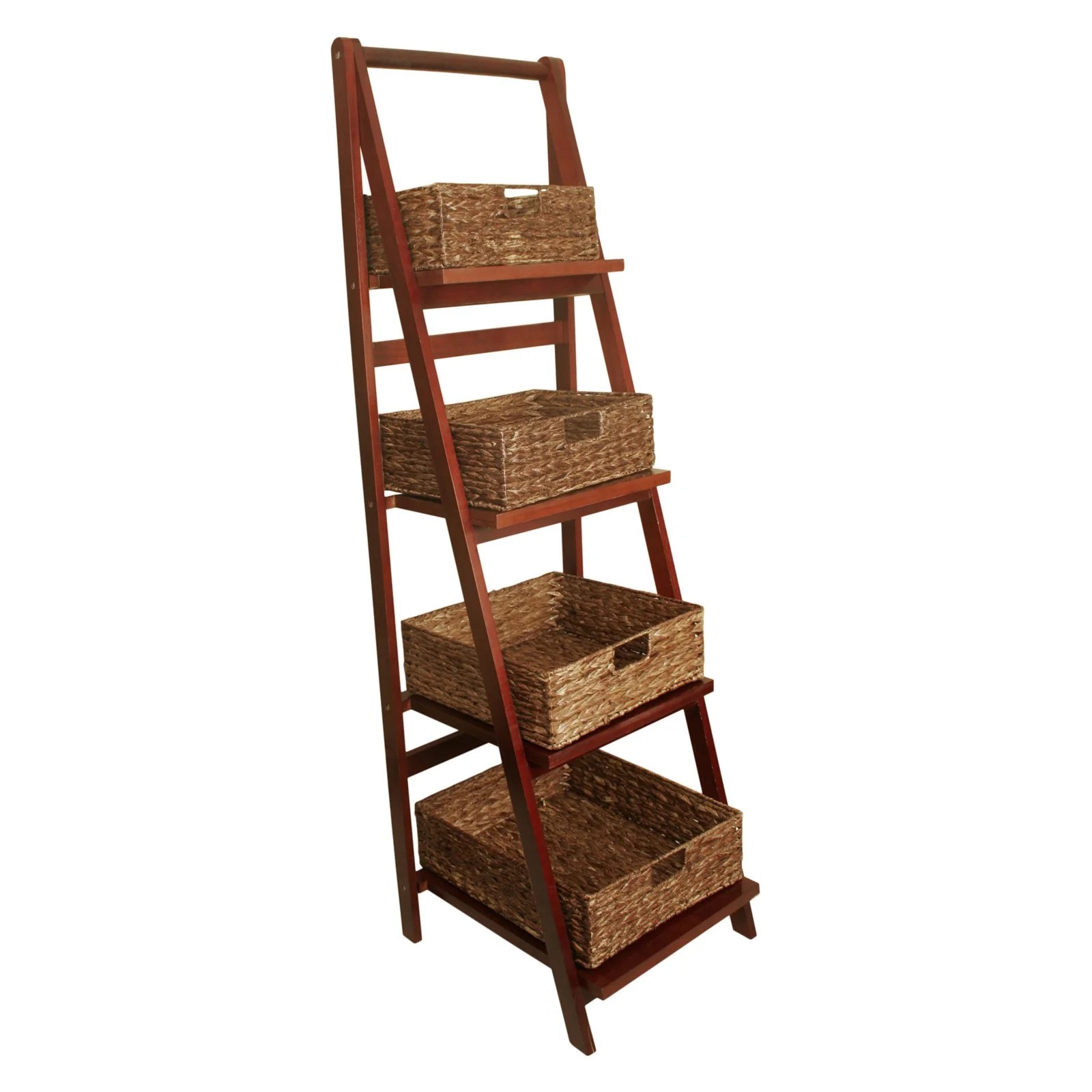 Wald import ladder shelf with storage baskets
