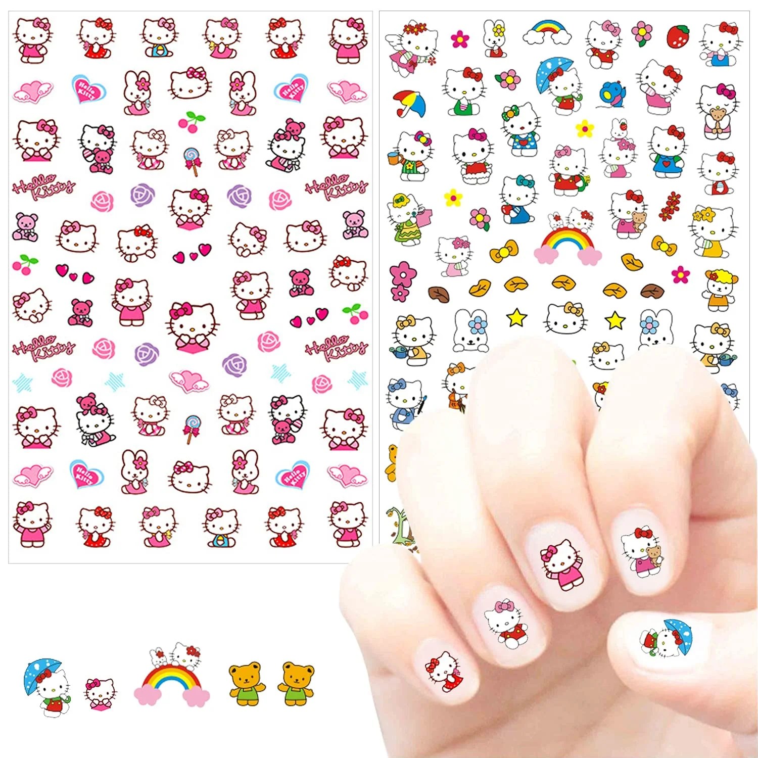 cute cartoon nail art stickers 3d hello kitty nail art decals self adhesive nail sticker anime kawaii designer nail stickers for girls kids women manicure tips decoration 4 sheets walmart com