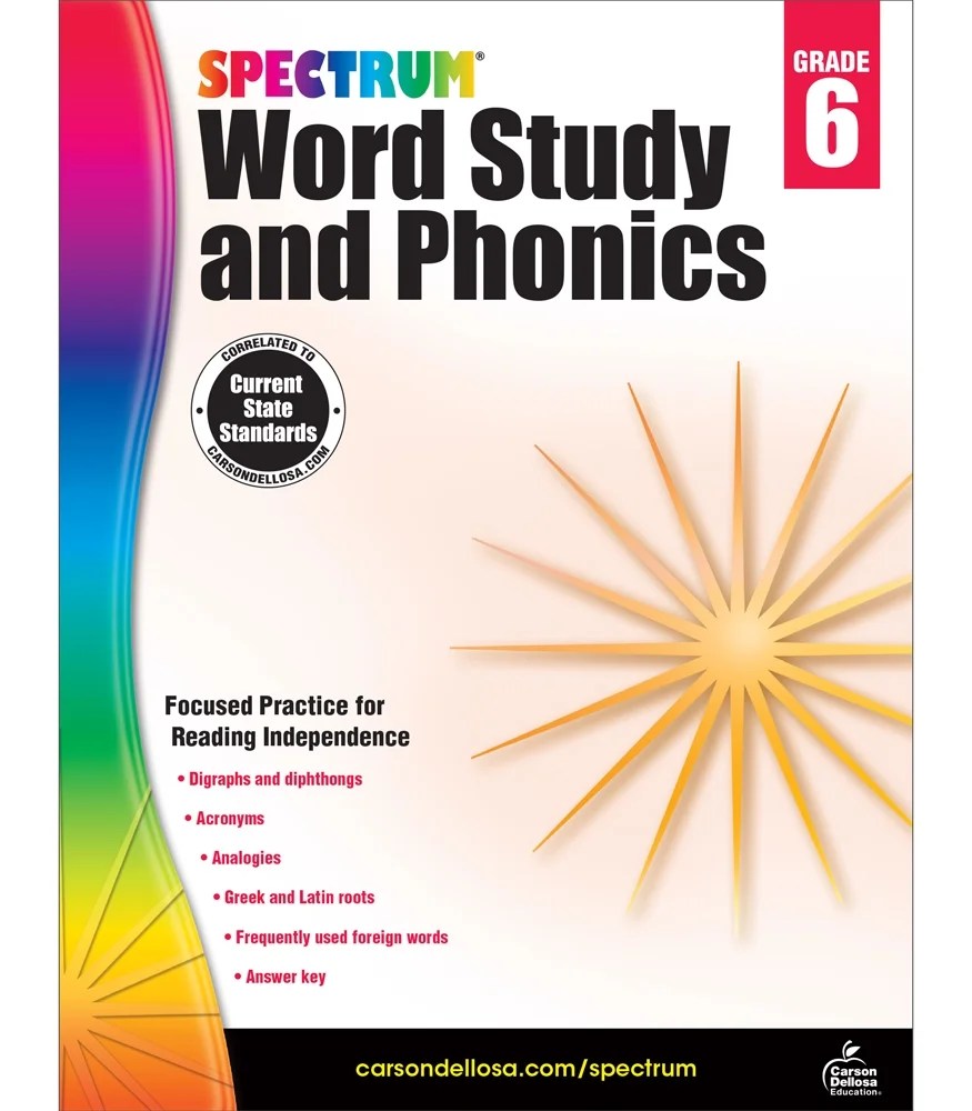 Use the table below to answer the questions that follow. Spectrum Spectrum Word Study And Phonics Grade 6 Paperback Walmart Com
