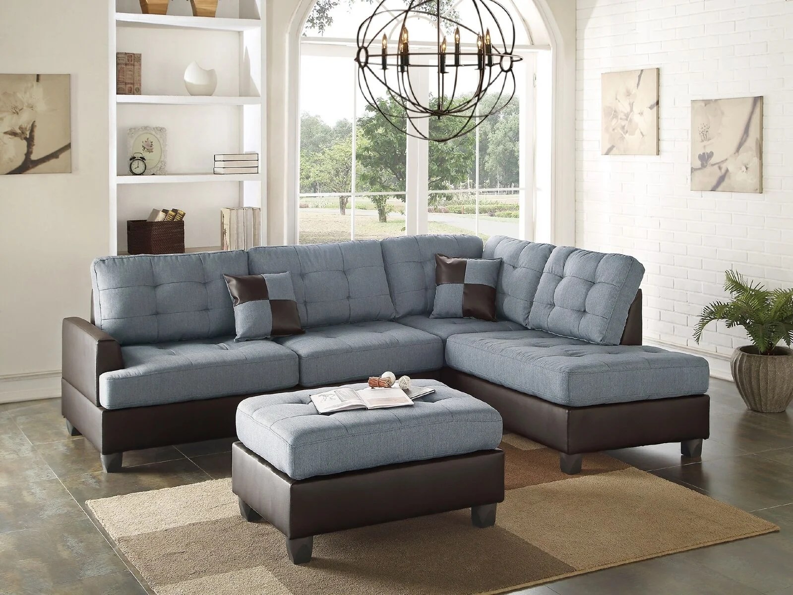 Sectional sofa set contemporary grey linen like fabric sofa chaise