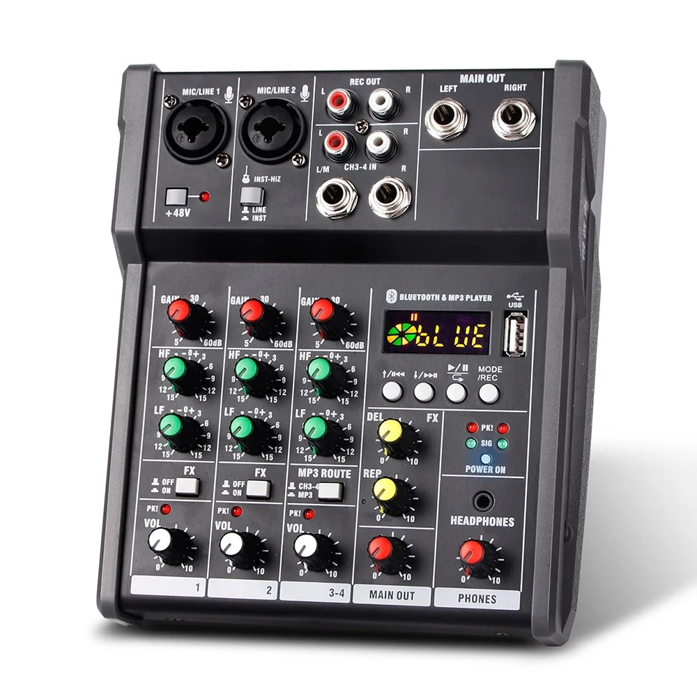 4-channel portable usb mixing console digital audio mixer supports bt