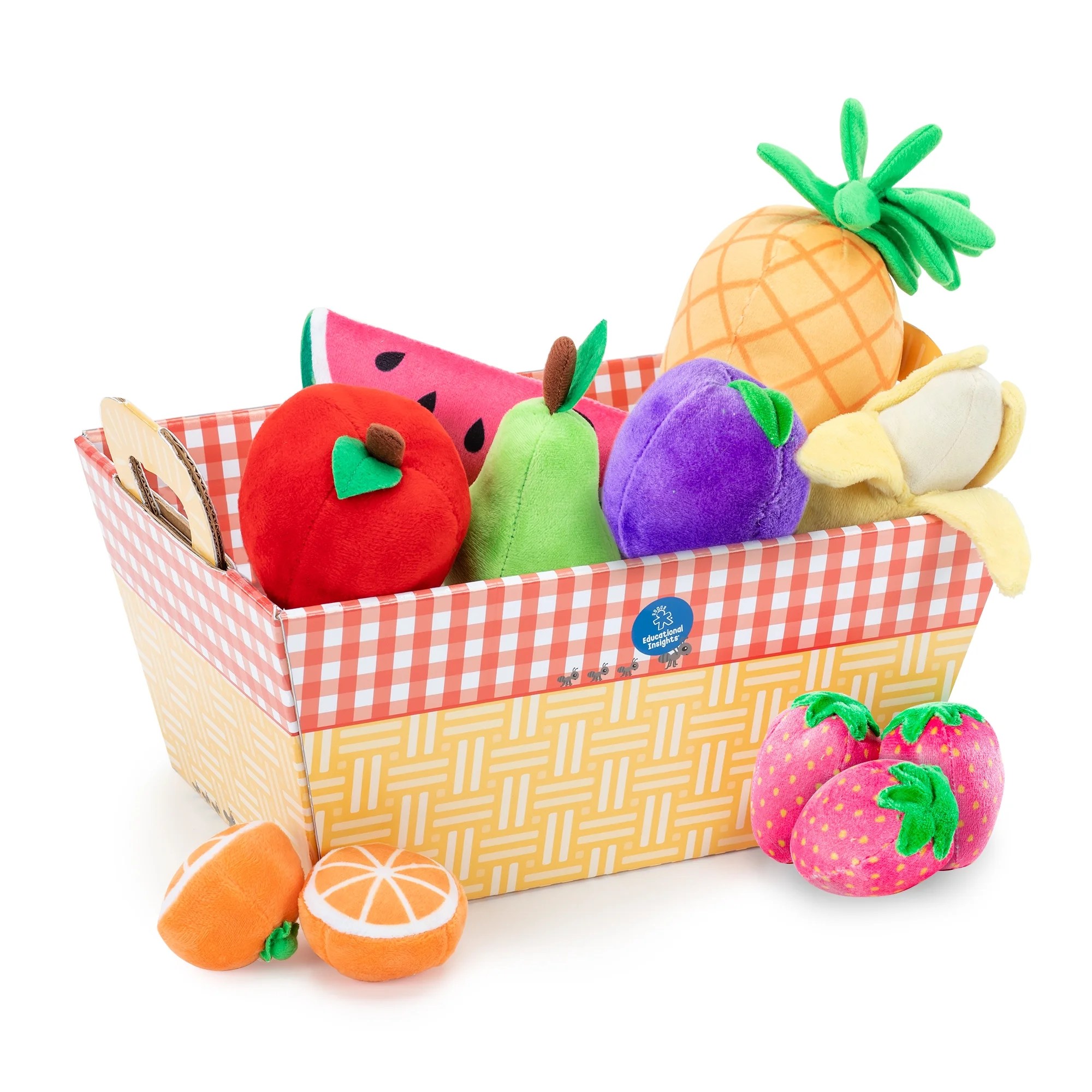 Educational insights plush fruit basket pretend play food set with 12