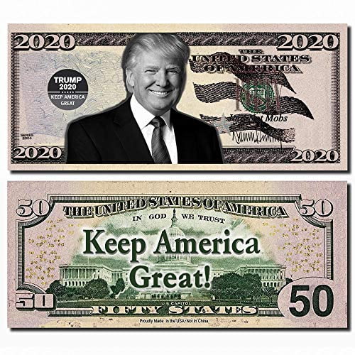 trump best real looking play money real size color double sided 50