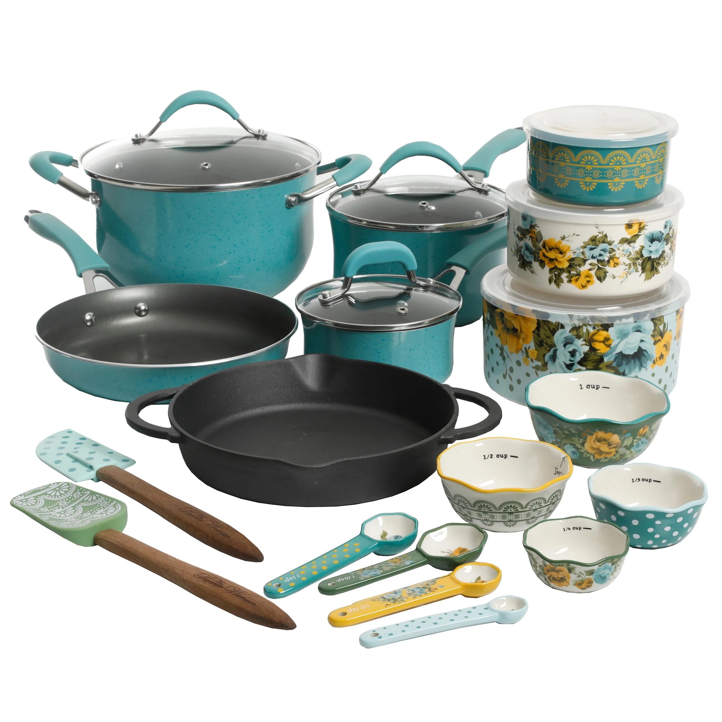 The pioneer woman measuring spoon and cup set, sweet rose, 8 pieces walmart usa $ 8.97. The Pioneer Woman Frontier Speckle 24-Piece Cookware ...