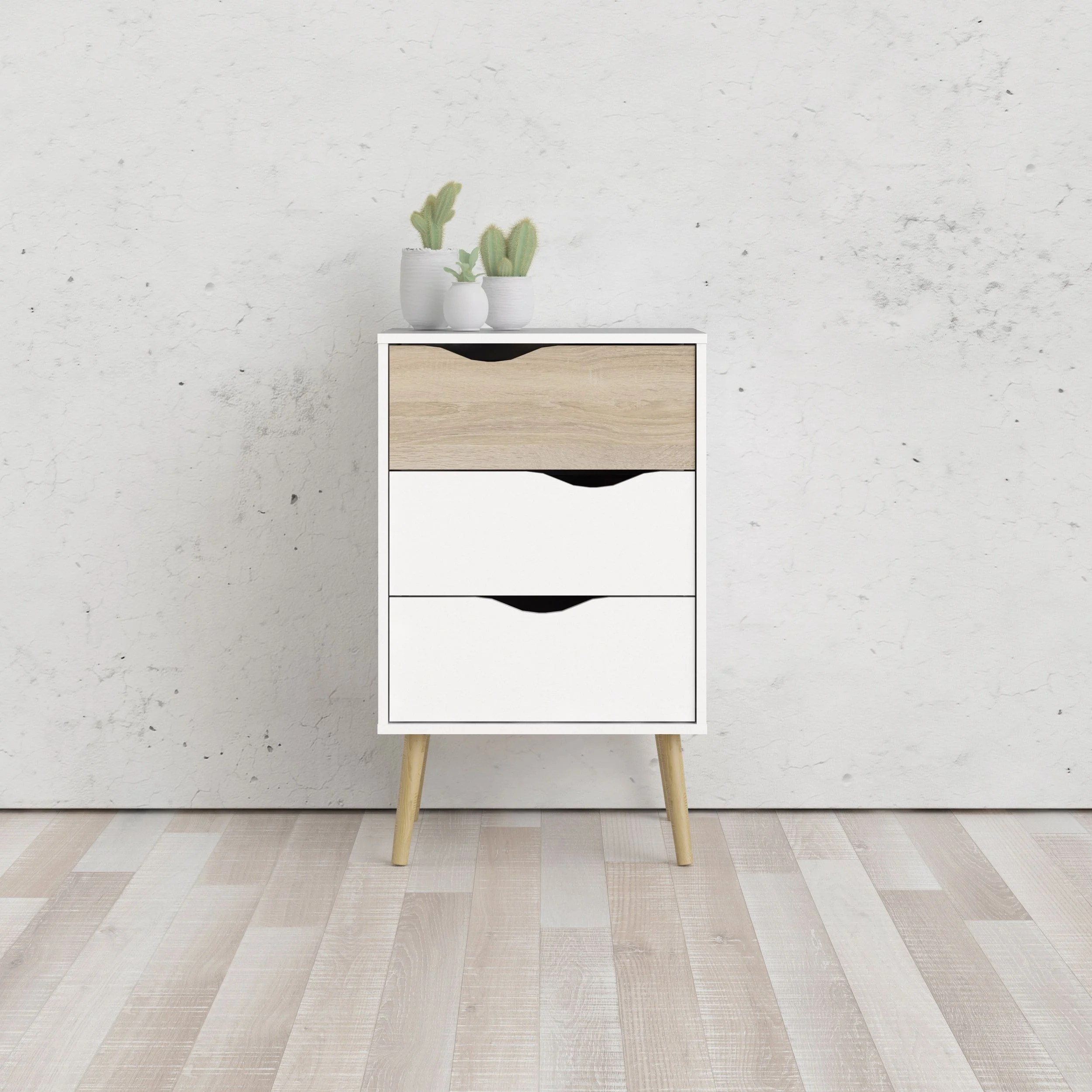 19.6 inches wide x 14.3 inches deep x 3.9 inches high overall dimensions: Diana Nightstand with 3 Drawers, White/Oak Structure ...