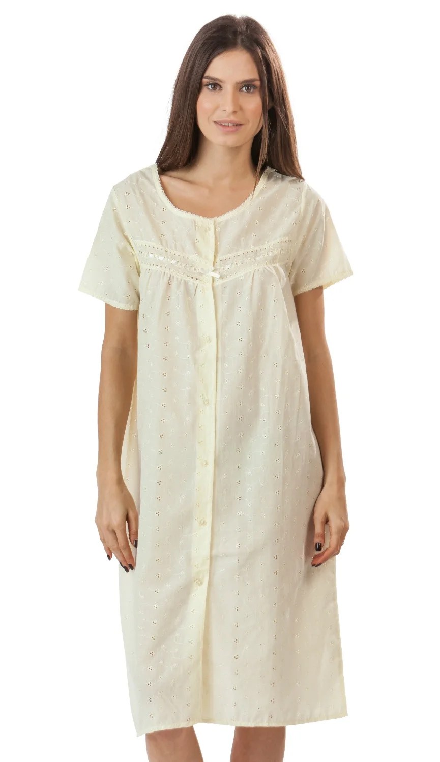 Casual nights women's short sleeve eyelet embroidered house dress