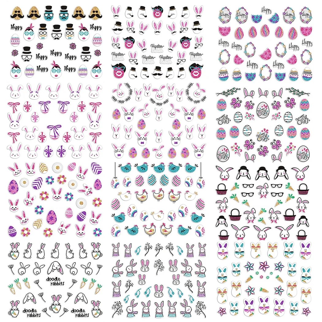 12 sheets easter nail decals cute cartoon nail stickers nail art decals for kids walmart com