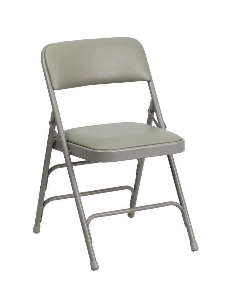 Folding chairs primary material metal. Offex Curved Triple Braced And Quad Hinged Gray Vinyl Upholstered Metal Folding Chair Walmart Com Walmart Com