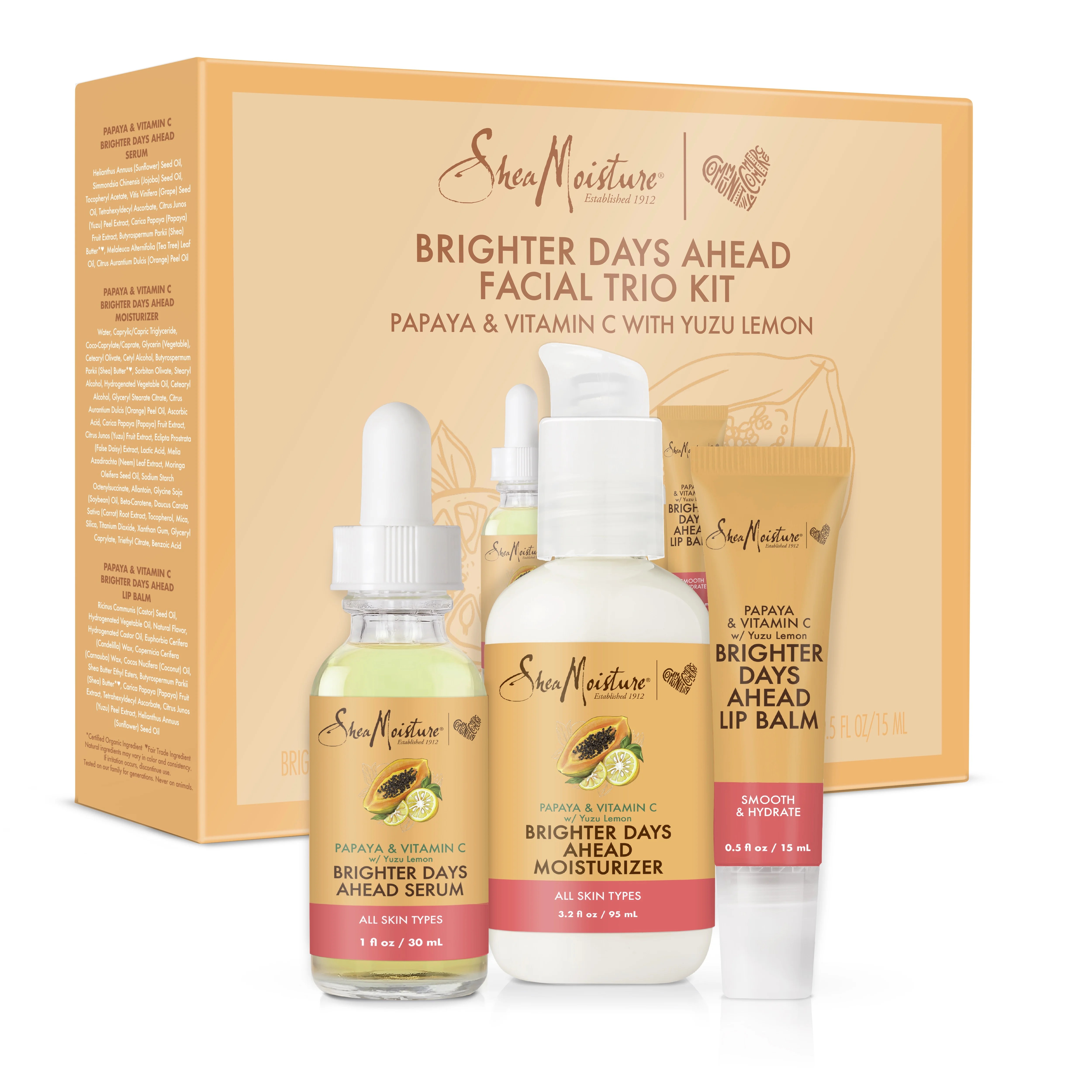 Sheamoisture facial trio skin care kit for dull, dry skin papaya and