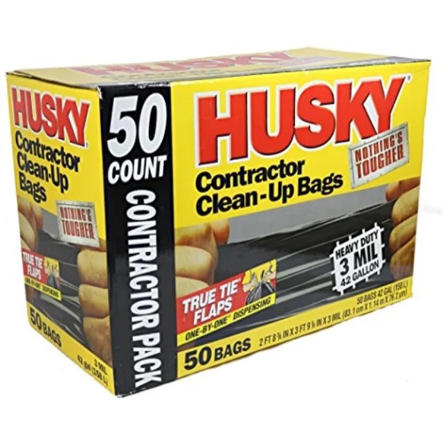 Husky 42 gallon contractor clean-up 3-mil trash bags (50-count