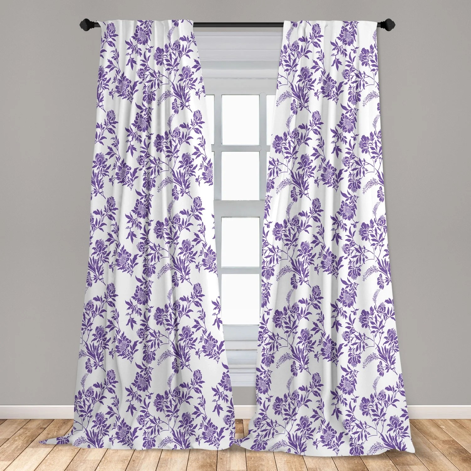 Floral curtains 2 panels set, thriving seasonal plants with randomly