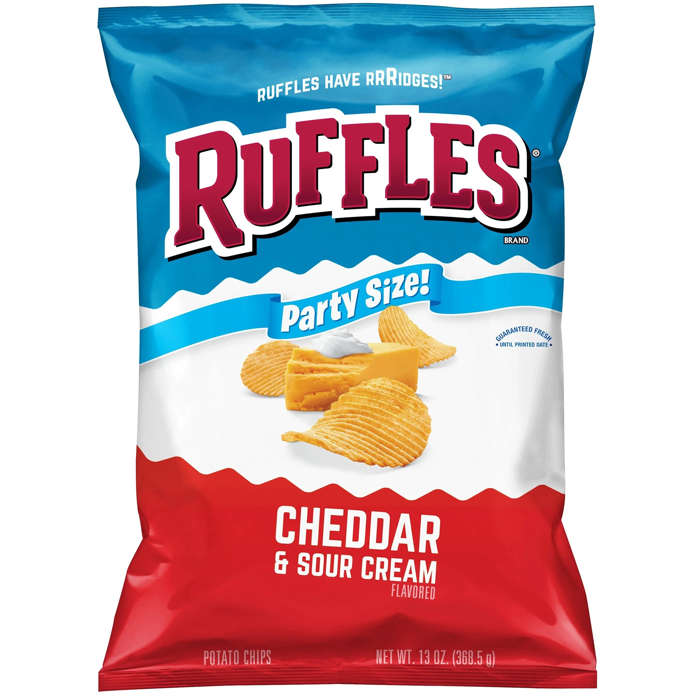 sour cream flavored potato chips. Ruffles, cheddar & sour cream, party size, 13 oz ...