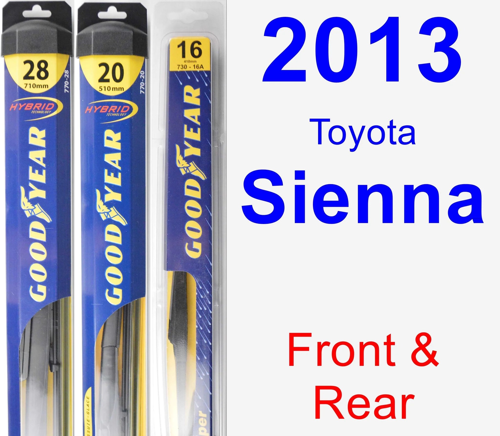 2013 toyota sienna wiper blade set/kit (front & rear) (3 blades)