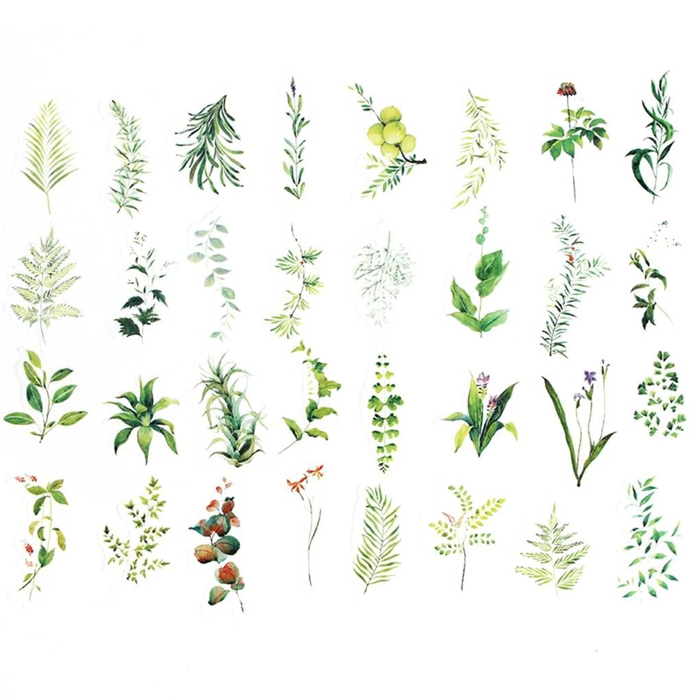 34 pieces green plants fine print irregular stickers diary stickers shapes craft paper literature art diary stickers walmart com