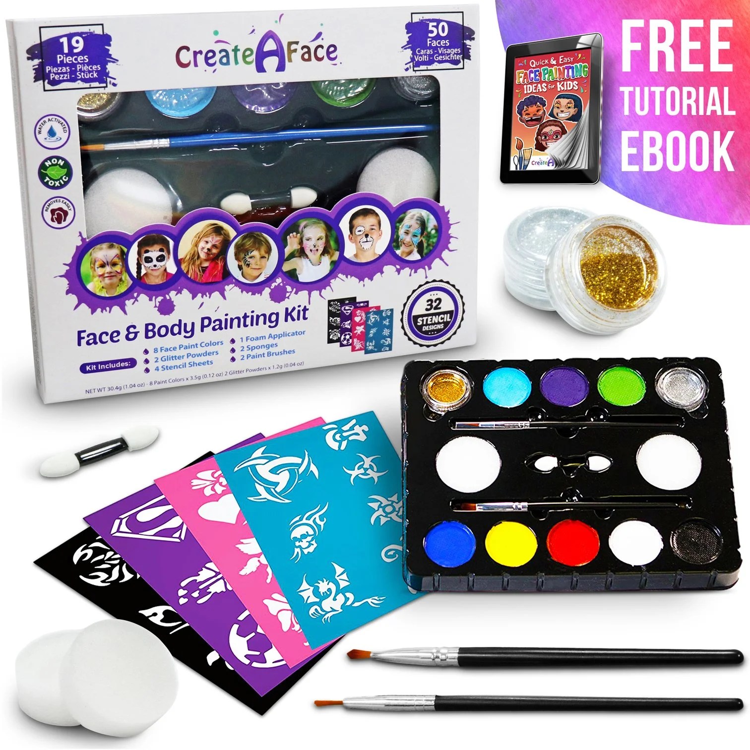 face painting kit for kids 32 stencils 8 water based face paint