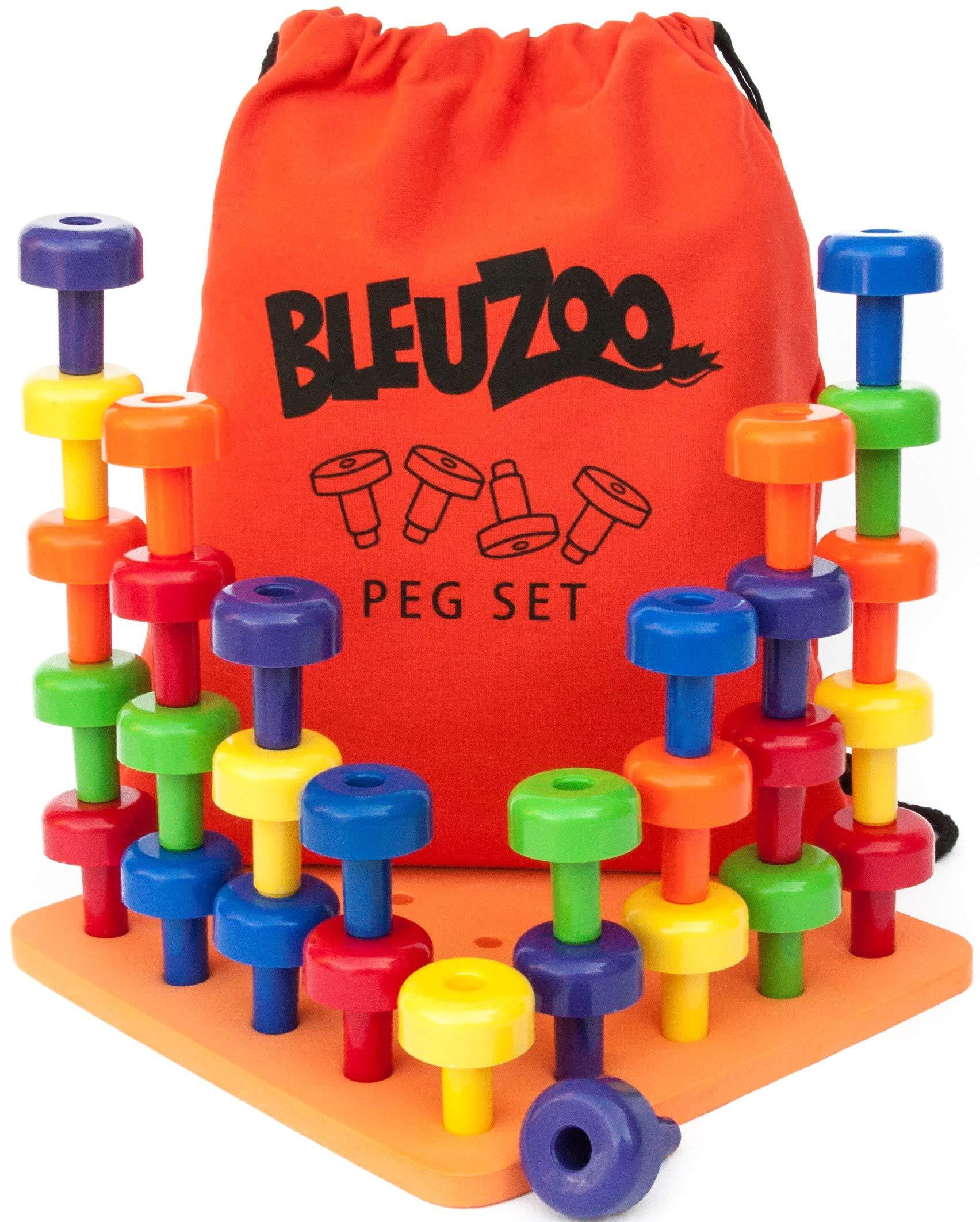 BleuZoo Peg Board Set - Montessori Stacking Toys For Toddlers | Fine