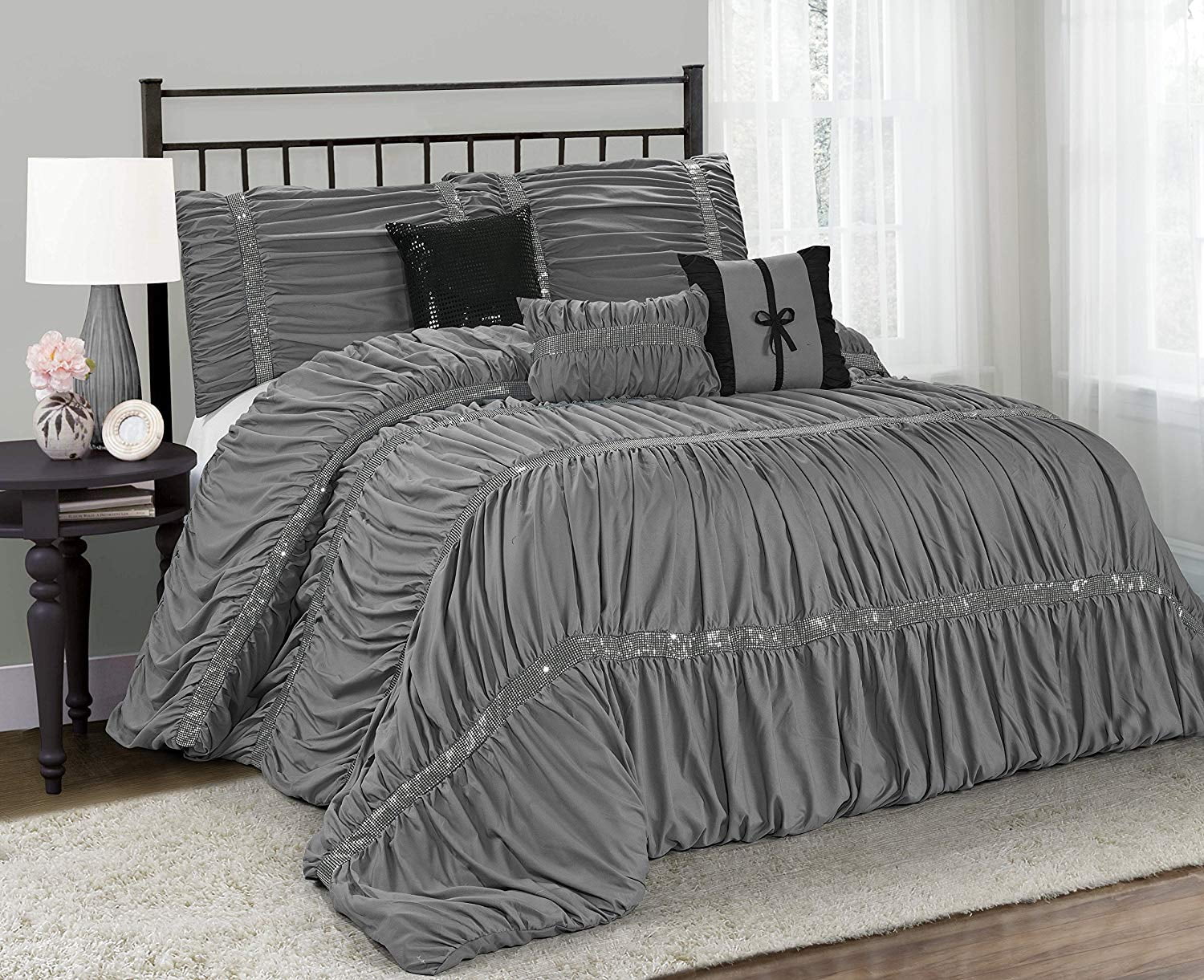 Those who like soft, cushioned support might enjoy down and down look for bed pillows in different sizes, such as standard, jumbo, queen and king, to fit your sleeping space, and ones labeled with soft, medium or. hig 7 piece comforter set cal king gray microfiber ruffles gray sequins embroidery claraita bed in a bag cal king size soft fade resistant 1