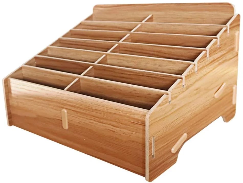 Glotrends 14-grid wooden cell phone holder mobile phone storage